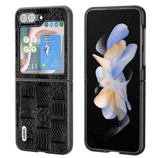 For Samsung Galaxy Z Flip5 ABEEL Genuine Leather Mahjong Texture Series Phone Case(Black)