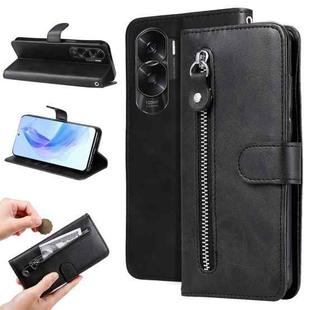 For Honor X50i 5G Calf Texture Zipper Leather Phone Case(Black)