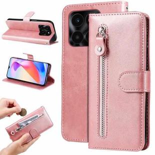 For Honor X6a Calf Texture Zipper Leather Phone Case(Rose Gold)