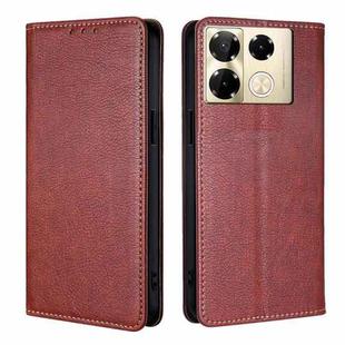 For Infinix Note 40 Pro 4G Gloss Oil Solid Color Magnetic Leather Phone Case(Brown)