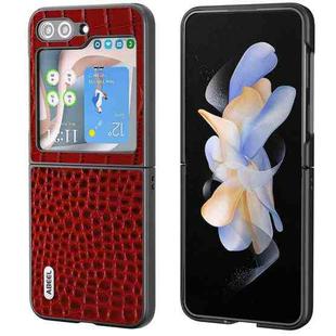 For Samsung Galaxy Z Flip5 ABEEL Genuine Leather Crocodile Pattern Black Edge Phone Case(Red)