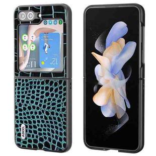 For Samsung Galaxy Z Flip5 ABEEL Genuine Leather Crocodile Pattern Black Edge Phone Case(Blue)