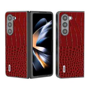 For Samsung Galaxy Z Fold5 ABEEL Genuine Leather Crocodile Pattern Black Edge Phone Case(Red)