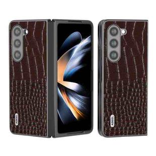 For Samsung Galaxy Z Fold5 ABEEL Genuine Leather Crocodile Pattern Black Edge Phone Case(Coffee)