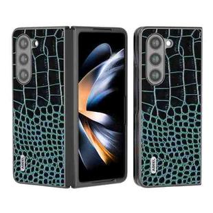 For Samsung Galaxy Z Fold5 ABEEL Genuine Leather Crocodile Pattern Black Edge Phone Case(Blue)