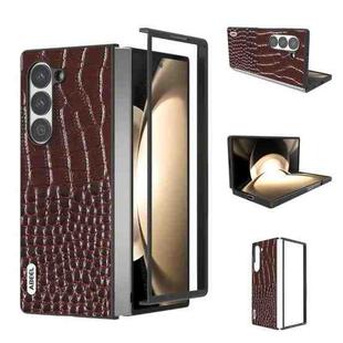 For Samsung Galaxy Z Fold6 ABEEL Genuine Leather Crocodile Pattern Black Edge Phone Case(Coffee)