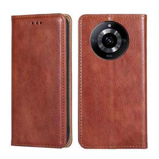 For Realme 11 5G Gloss Oil Solid Color Magnetic Leather Phone Case(Brown)