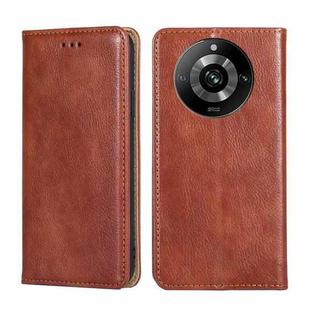 For Realme 11 Pro / 11 Pro+ 5G Gloss Oil Solid Color Magnetic Leather Phone Case(Brown)