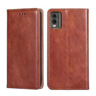 For Nokia C32 Gloss Oil Solid Color Magnetic Leather Phone Case(Brown)