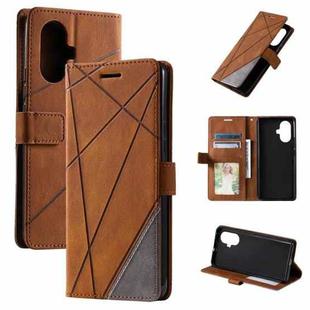 For Realme 10 Pro+ 5G Skin Feel Splicing Horizontal Flip Leather Phone Case(Brown)