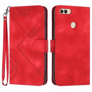 For Huawei P smart 2018/Enjoy 7S Line Pattern Skin Feel Leather Phone Case(Red)