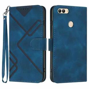 For Huawei P smart 2018/Enjoy 7S Line Pattern Skin Feel Leather Phone Case(Royal Blue)