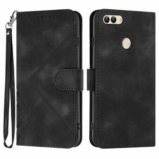 For Huawei P smart 2018/Enjoy 7S Line Pattern Skin Feel Leather Phone Case(Black)