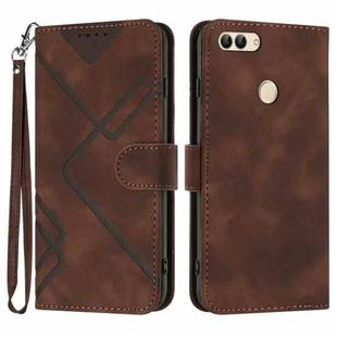 For Huawei P smart 2018/Enjoy 7S Line Pattern Skin Feel Leather Phone Case(Coffee)