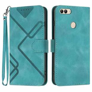 For Huawei P smart 2018/Enjoy 7S Line Pattern Skin Feel Leather Phone Case(Light Blue)