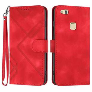 For Huawei P10 Lite Line Pattern Skin Feel Leather Phone Case(Red)