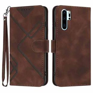 For Huawei P30 Pro Line Pattern Skin Feel Leather Phone Case(Coffee)