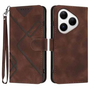 For Huawei Pura 80 5G Line Pattern Skin Feel Leather Phone Case(Coffee)