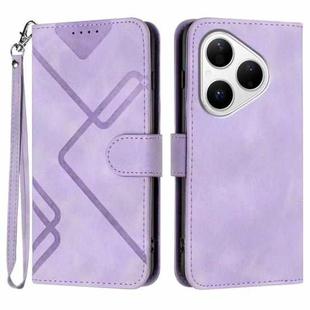 For Huawei Pura 80 5G Line Pattern Skin Feel Leather Phone Case(Light Purple)