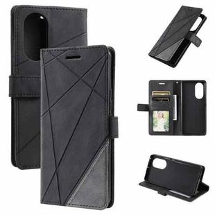 For OPPO A17 4G Skin Feel Splicing Leather Phone Case(Black)