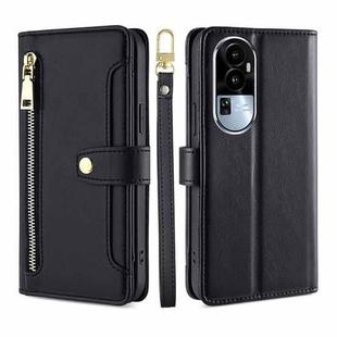 For OPPO Reno10 5G Lite Sheep Texture Cross-body Zipper Wallet Leather Phone Case(Black)