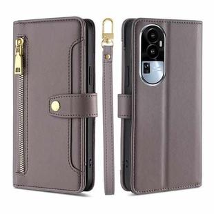 For OPPO Reno10 5G Lite Sheep Texture Cross-body Zipper Wallet Leather Phone Case(Grey)