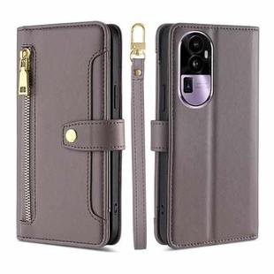 For OPPO Reno10 Pro+ 5G Lite Sheep Texture Cross-body Zipper Wallet Leather Phone Case(Grey)