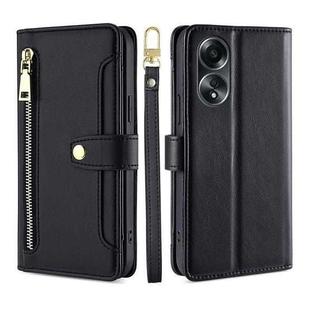 For OPPO A58 4G Sheep Texture Cross-body Zipper Wallet Leather Phone Case(Black)