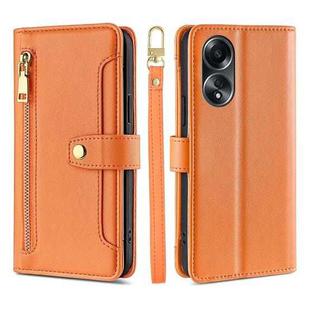 For OPPO A58 4G Lite Sheep Texture Cross-body Zipper Wallet Leather Phone Case(Orange)