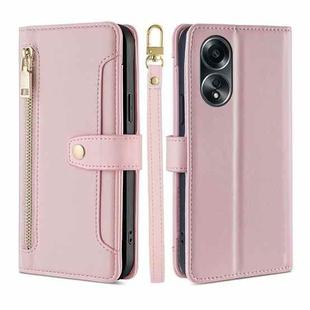 For OPPO A58 4G Lite Sheep Texture Cross-body Zipper Wallet Leather Phone Case(Pink)