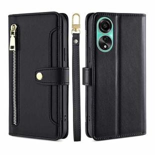 For OPPO A78 4G Lite Sheep Texture Cross-body Zipper Wallet Leather Phone Case(Black)