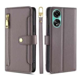 For OPPO A78 4G Sheep Texture Cross-body Zipper Wallet Leather Phone Case(Grey)