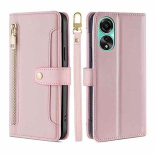 For OPPO A78 4G Lite Sheep Texture Cross-body Zipper Wallet Leather Phone Case(Pink)