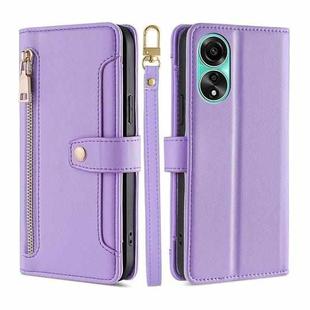 For OPPO A78 4G Lite Sheep Texture Cross-body Zipper Wallet Leather Phone Case(Purple)