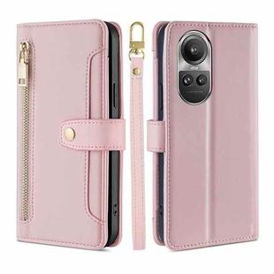 For OPPO Reno10 5G / Reno10 Pro 5G Global Sheep Texture Cross-body Zipper Wallet Leather Phone Case(Pink)