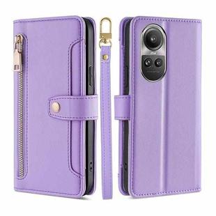 For OPPO Reno10 5G / Reno10 Pro 5G Global Sheep Texture Cross-body Zipper Wallet Leather Phone Case(Purple)