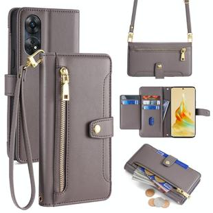 For OPPO Reno8 T 4G Sheep Texture Cross-body Zipper Wallet Leather Phone Case(Grey)