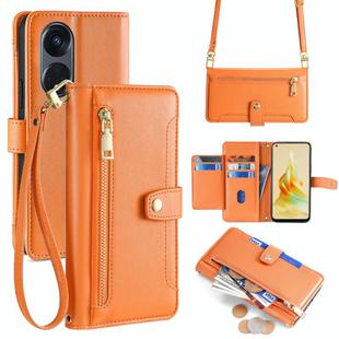 For OPPO Reno8 T 5G / A1 Pro 5G Sheep Texture Cross-body Zipper Wallet Leather Phone Case(Orange)