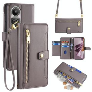 For OPPO Reno10 5G Global Sheep Texture Cross-body Zipper Wallet Leather Phone Case(Grey)