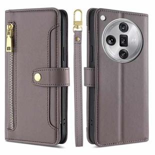 For OPPO Find X7 Ultra 5G Sheep Texture Cross-body Zipper Wallet Leather Phone Case(Grey)