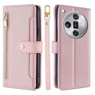 For OPPO Find X7 Ultra 5G Sheep Texture Cross-body Zipper Wallet Leather Phone Case(Pink)