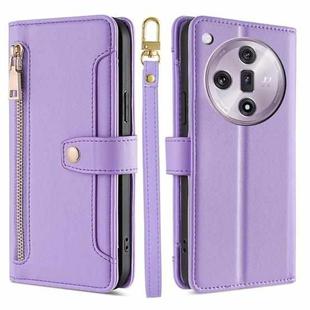 For OPPO Find X7 5G Sheep Texture Cross-body Zipper Wallet Leather Phone Case(Purple)