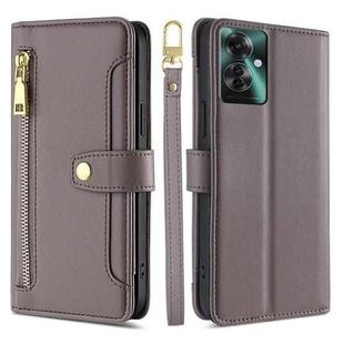 For OPPO Reno11 F 5G Sheep Texture Cross-body Zipper Wallet Leather Phone Case(Grey)