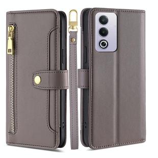 For OPPO A3 Pro 5G India Sheep Texture Cross-body Zipper Wallet Leather Phone Case(Grey)