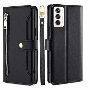 For OPPO Reno12 5G Global Sheep Texture Cross-body Zipper Wallet Leather Phone Case(Black)