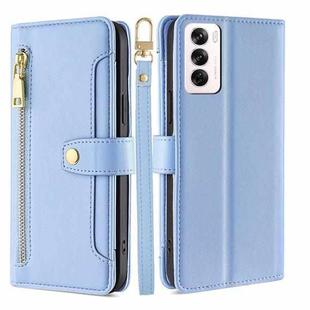 For OPPO Reno12 5G Global Sheep Texture Cross-body Zipper Wallet Leather Phone Case(Blue)
