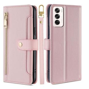 For OPPO Reno12 5G Global Sheep Texture Cross-body Zipper Wallet Leather Phone Case(Pink)