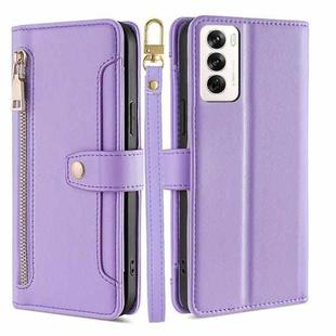 For OPPO Reno12 5G Global Sheep Texture Cross-body Zipper Wallet Leather Phone Case(Purple)