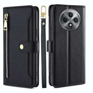 For OPPO Reno12 F 5G Sheep Texture Cross-body Zipper Wallet Leather Phone Case(Black)