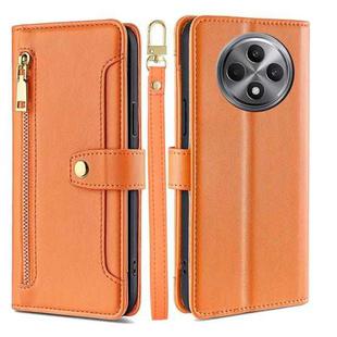 For OPPO Reno12 F 5G Sheep Texture Cross-body Zipper Wallet Leather Phone Case(Orange)